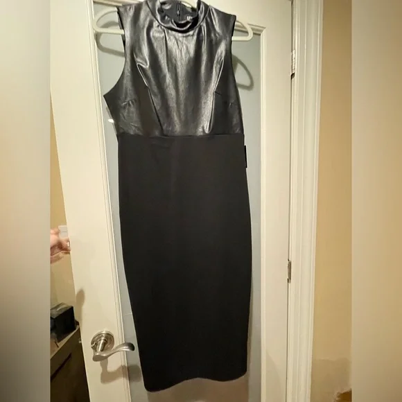 Express | Dresses | Faux Leather High Neck Dress Midi Length | Poshmark